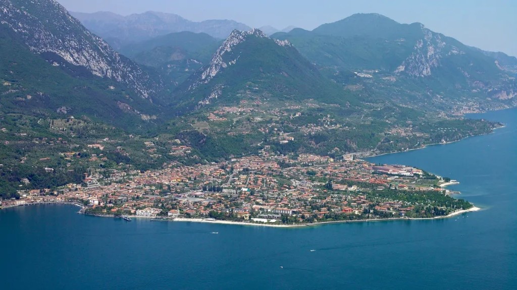 Aerial view of Toscolano Maderno on Lake Garda