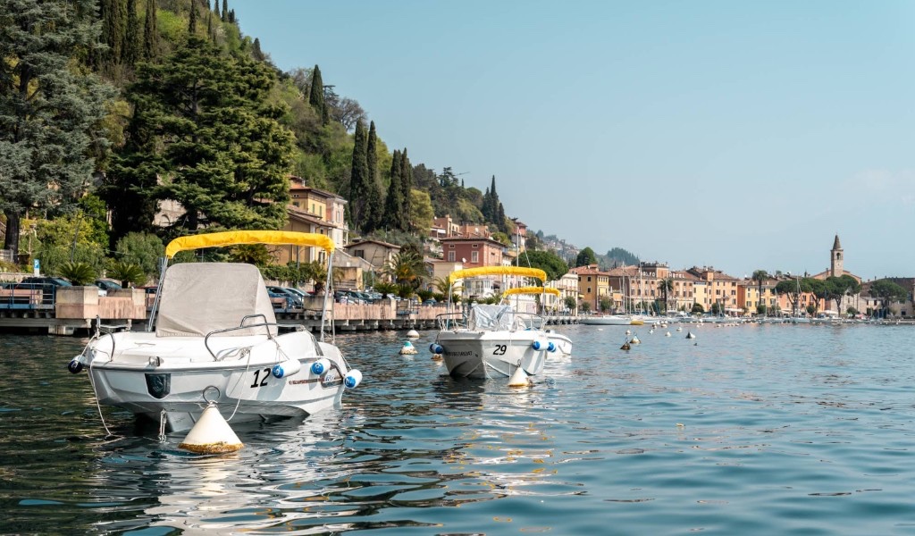 Rental boats at Maderno harbour on Lake Garda